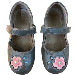 See Kai Run mary jane velcro strap pink flower gray shoe little girl size 11.5